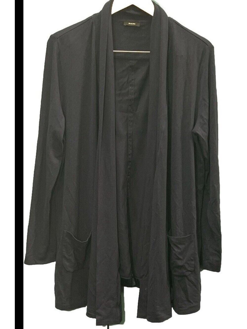 Riani Designer Silk Back Cardigan Size 14 Open Drape Front Navy Blue cottagecore